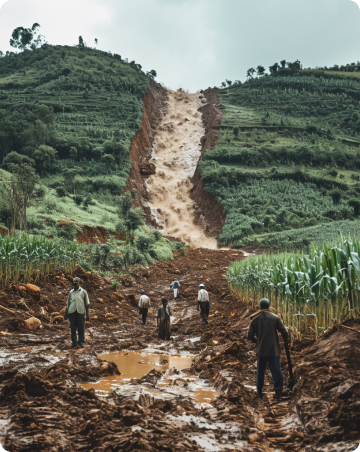 Picture of farmers in a flood-ridden area